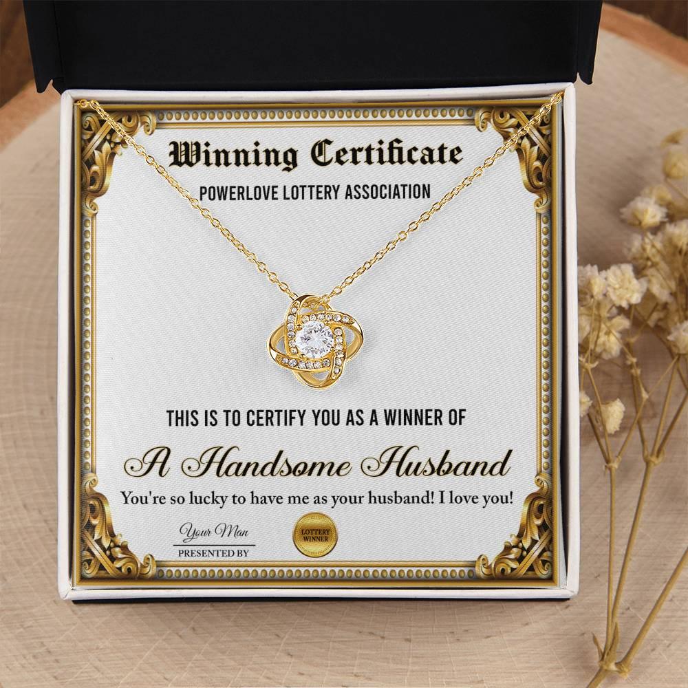 Wife Wedding Day, Anniversary, Birthday Gift - Winning Certificate - Love Knot Pendant Necklace