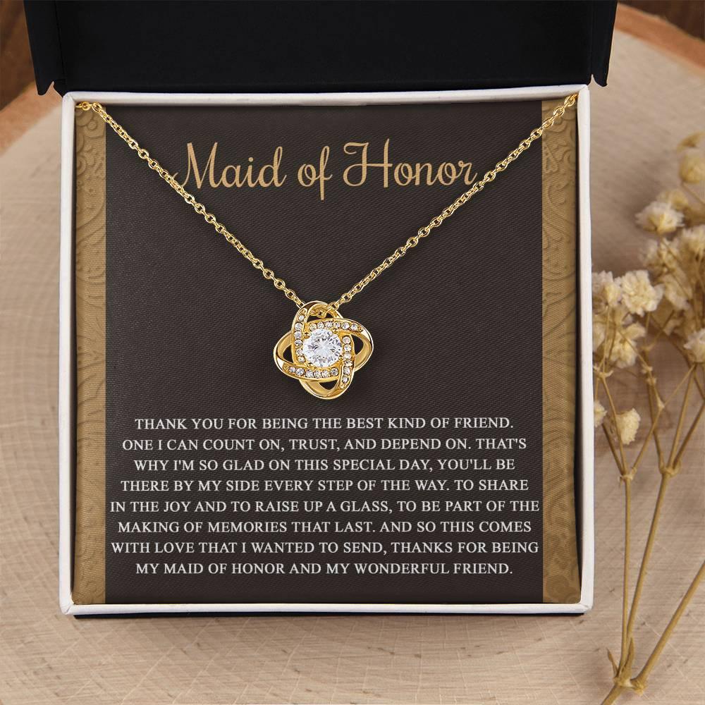 Maid of Honor Wedding Day Gift-Kind Of Friend- Love Knot Pendant Necklace