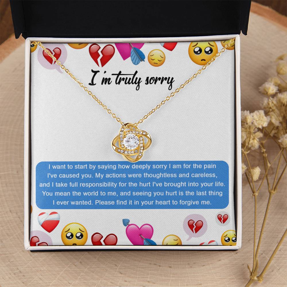 Apology Gift for Girlfriend, Wife, Soulmate - Sorry, How Deeply Sorry - Love Knot Pendant Necklace