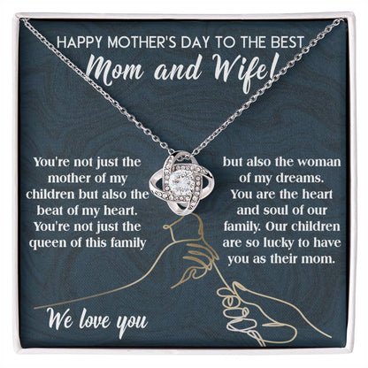 Mother's Day Gift to Wife You're the Mother of My Children and the Beat of My Heart Love Knot Pendant Necklace