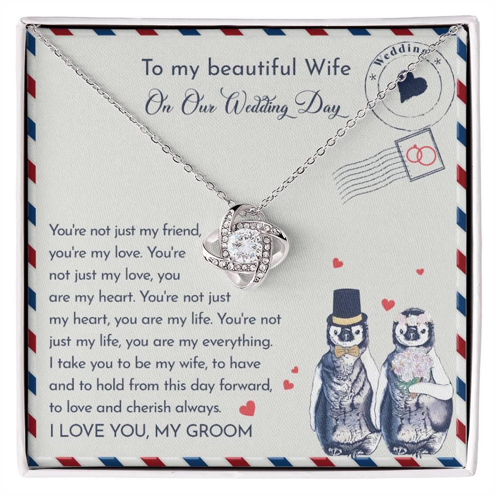 Wife Wedding Day Gift - I Will Love And Cherish Always Love Knot Pendant Necklace