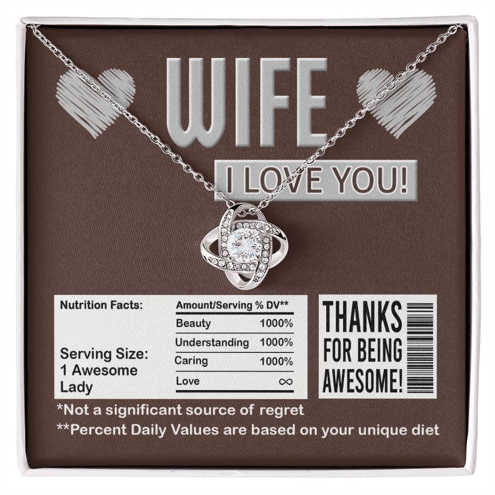 Gift for Wife - Nutrition Facts Love Knot Pendant Necklace