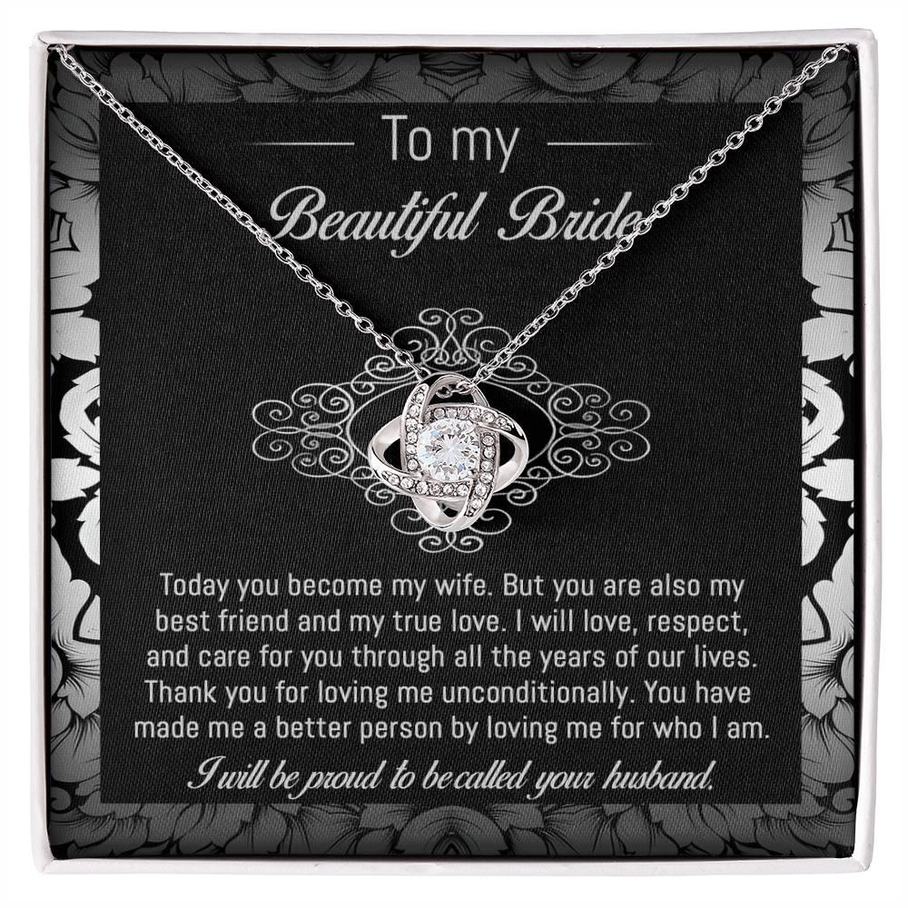 Bride Wedding Day Gift - My True Love - Love Knot Pendant Necklace