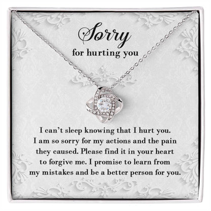 Apology Gift for Girlfriend, Wife, Soulmate - Sorry, Can’t Sleep - Love Knot Pendant Necklace