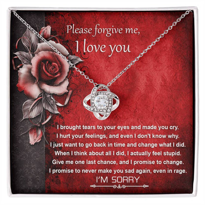 Apology Gift for Girlfriend, Wife, Soulmate - Sorry, One Last Chance - Love Knot Pendant Necklace