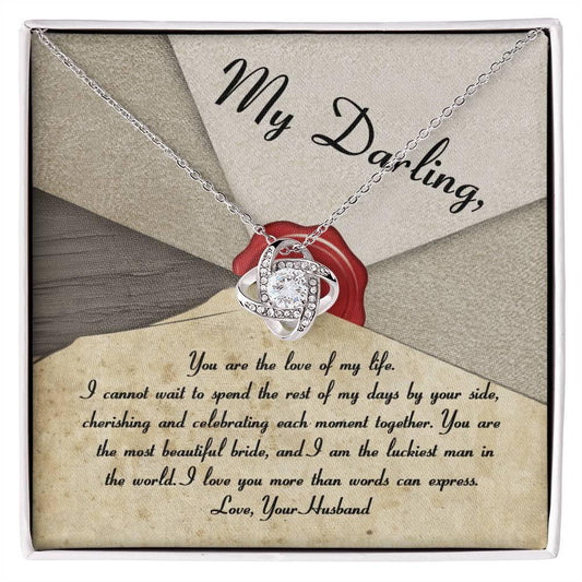 My Darling Bride Love of My Life Love Knot Pendant Necklace