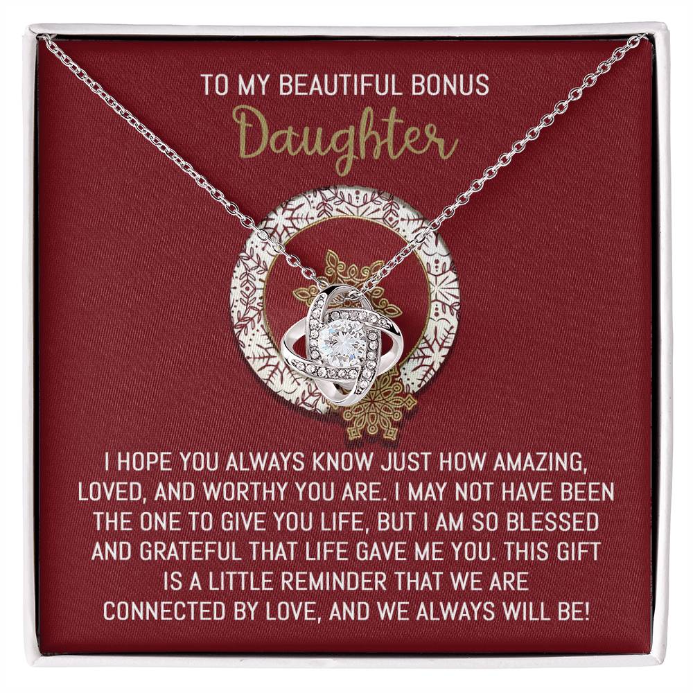 Gift for Bonus Daughter - Always Will Be - Love Knot Pendant Necklace