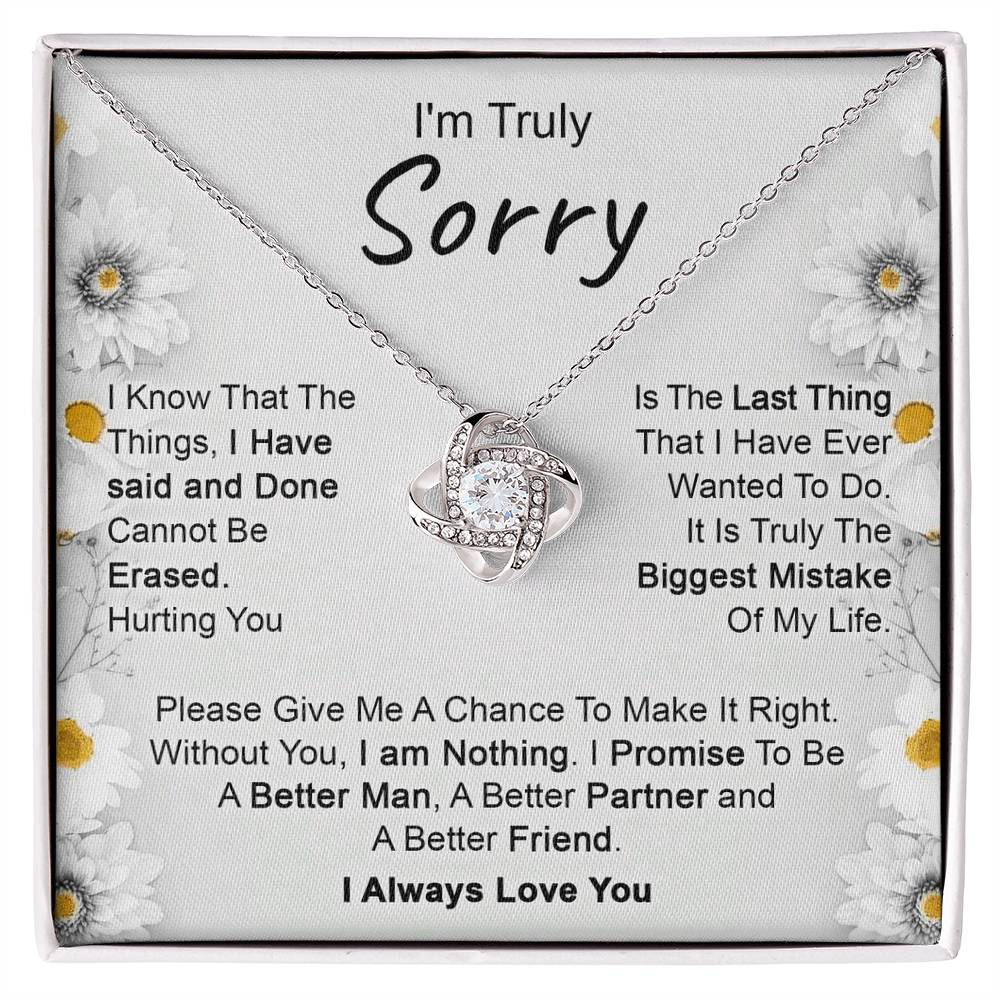 Apology Gift for Girlfriend, Wife, Soulmate - I’m Truly Sorry - Love Knot Pendant Necklace