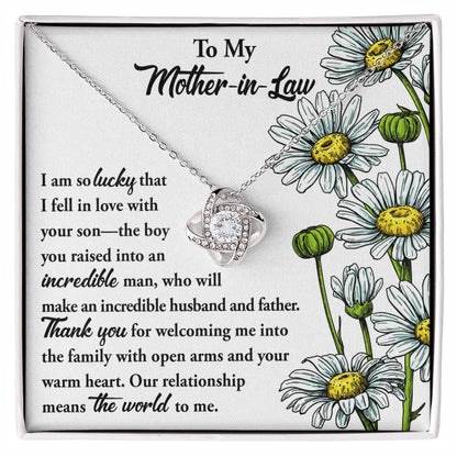 Gift for Mother-in-Law from Daughter-in-Law You Raised an Incredible Man Love Knot Pendant Necklace