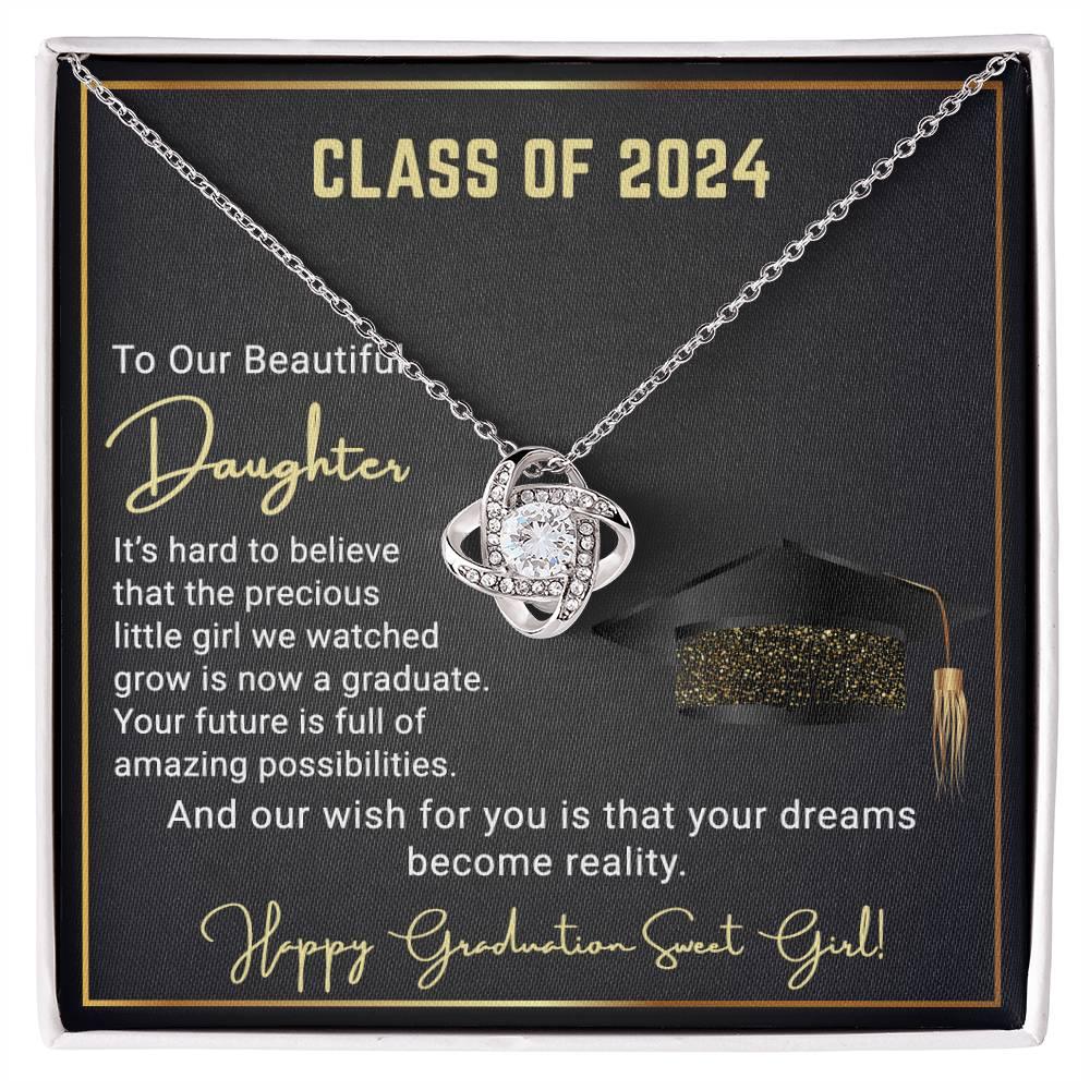 Gift To Our Beautiful Daughter Class of 2024 Graduation Wish Love Knot Pendant Necklace