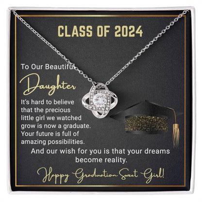 Gift To Our Beautiful Daughter Class of 2024 Graduation Wish Love Knot Pendant Necklace