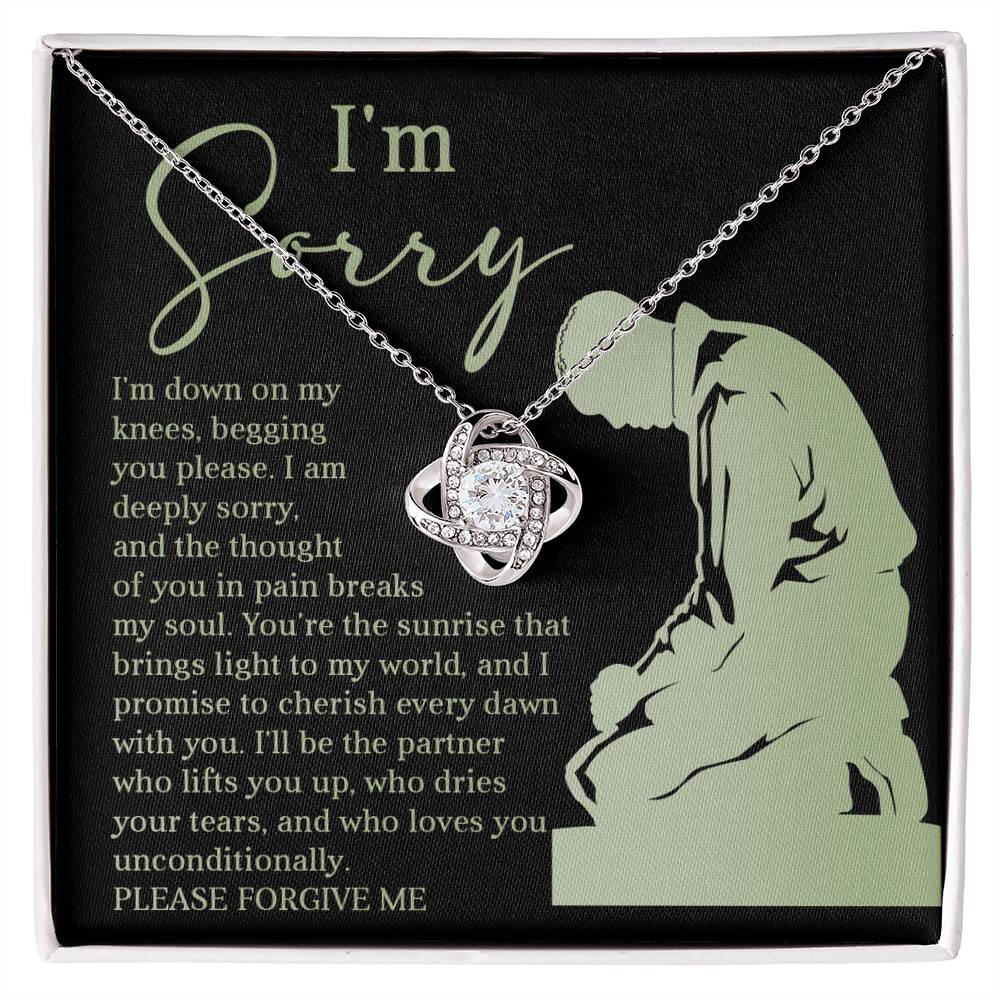 Apology Gift for Girlfriend, Wife, Soulmate - Sorry, On My Knees - Love Knot Pendant Necklace