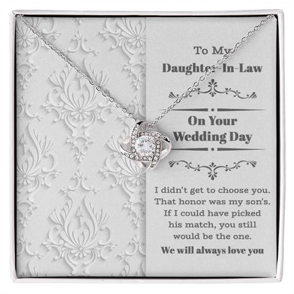 Daughter-In-Law Wedding Day Gift My Son Chose You Love Knot Pendant Necklace