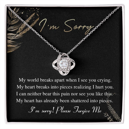 Apology Gift for Girlfriend, Wife, Soulmate - Sorry, See You Crying - Love Knot Pendant Necklace