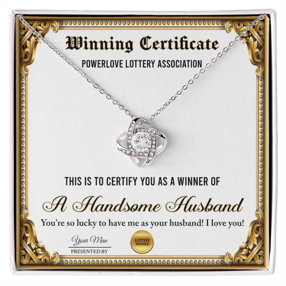 Wife Wedding Day, Anniversary, Birthday Gift - Winning Certificate - Love Knot Pendant Necklace