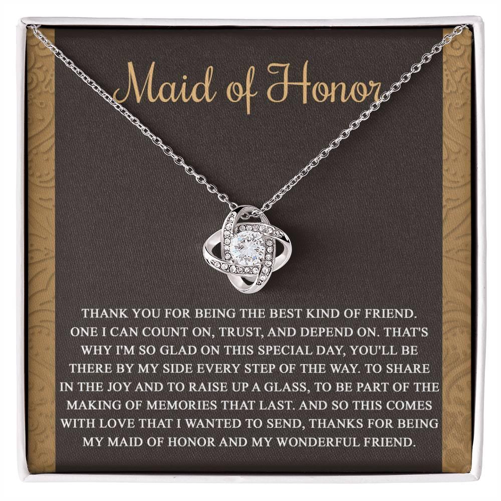 Maid of Honor Wedding Day Gift-Kind Of Friend- Love Knot Pendant Necklace