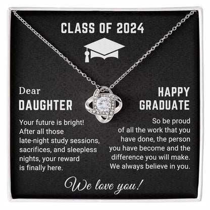 Dear Daughter Your Future is Bright Graduation Class of 2024 Love Knot Pendant Necklace