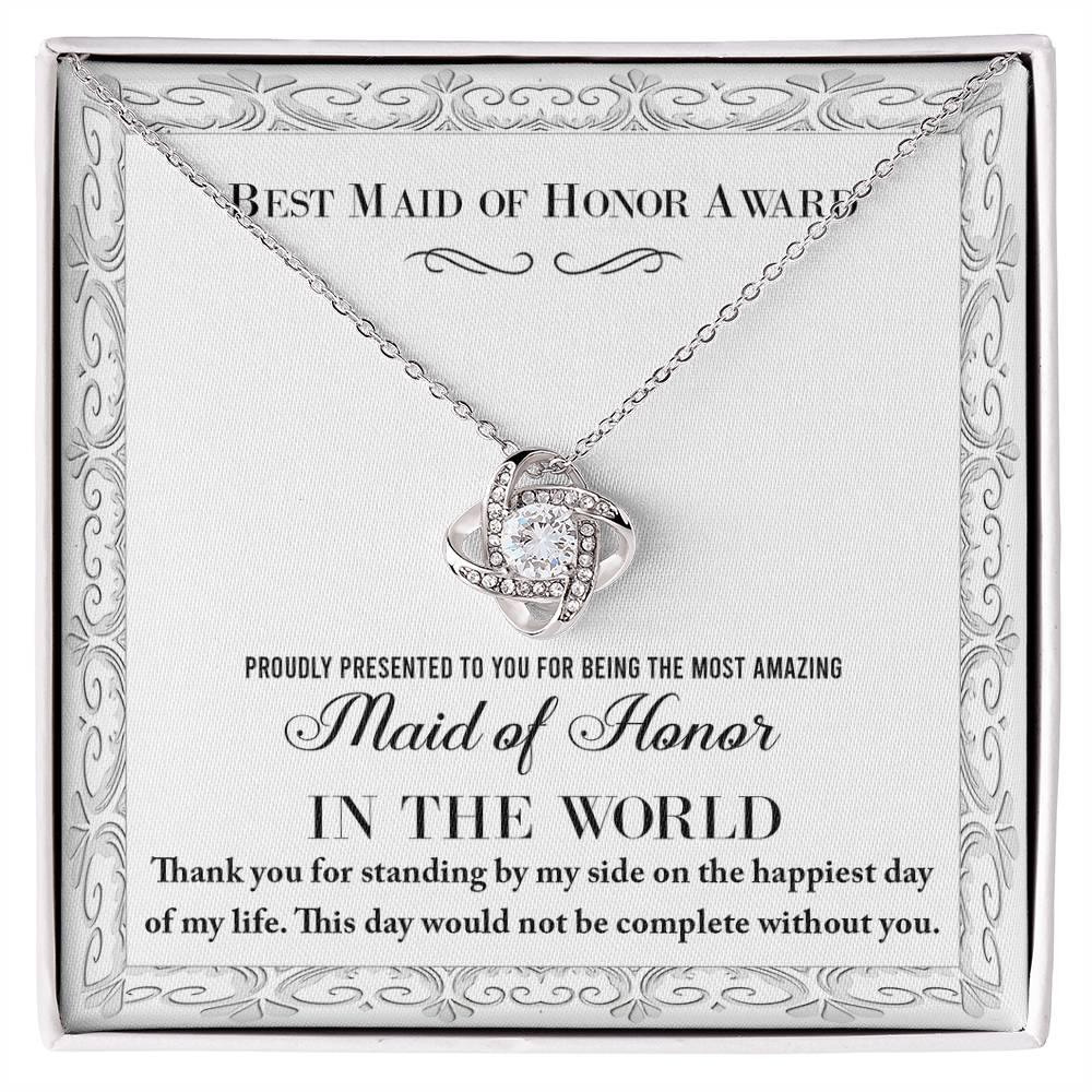 Maid of Honor Wedding Day Gift -Thank You Happiest Day Of My Life - Love Knot Pendant Necklace