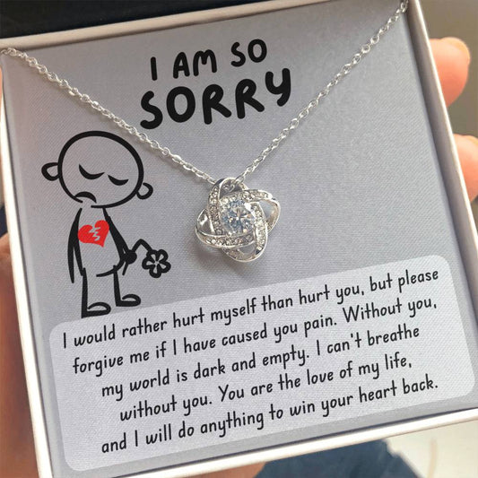 Apology Gift for Girlfriend, Wife, Soulmate - Sorry, Dark And Empty - Love Knot Pendant Necklace