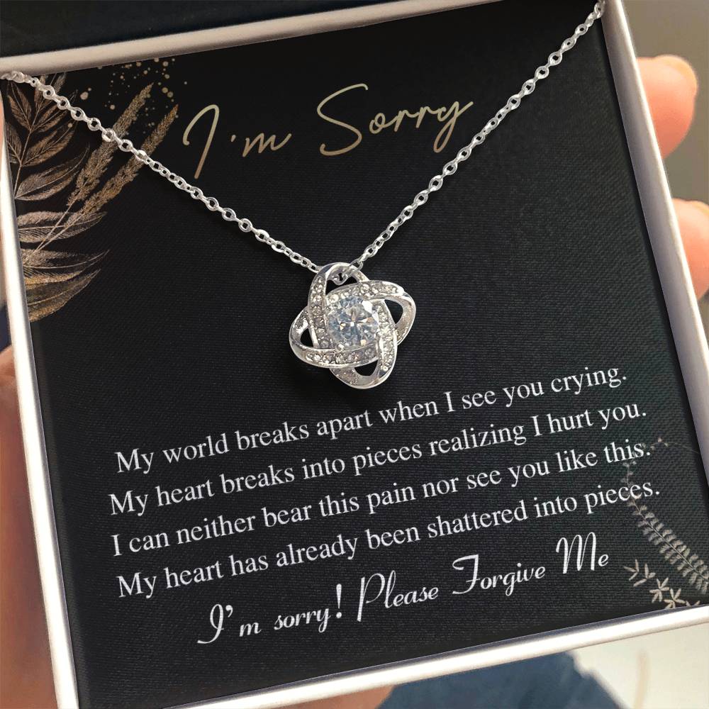 Apology Gift for Girlfriend, Wife, Soulmate - Sorry, See You Crying - Love Knot Pendant Necklace