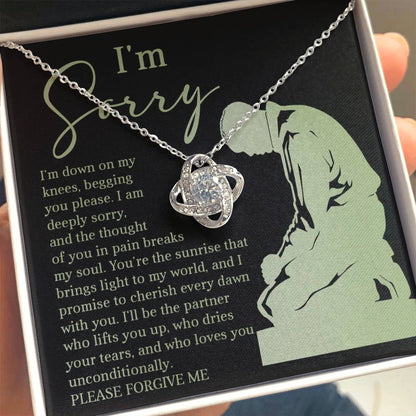 Apology Gift for Girlfriend, Wife, Soulmate - Sorry, On My Knees - Love Knot Pendant Necklace