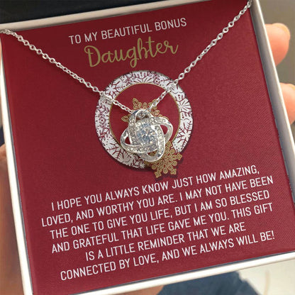 Gift for Bonus Daughter - Always Will Be - Love Knot Pendant Necklace