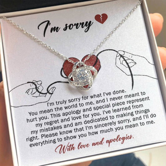 Apology Gift for Girlfriend, Wife, Soulmate - Sorry, Mean The World - Love Knot Pendant Necklace