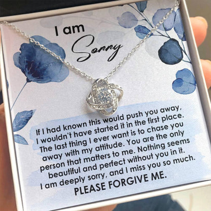 Apology Gift for Girlfriend, Wife, Soulmate - Sorry, Push You Away - Love Knot Pendant Necklace