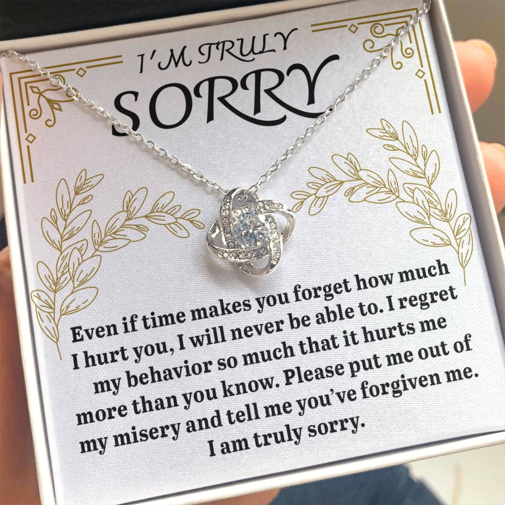 Apology Gift for Girlfriend, Wife, Soulmate - Sorry, It Hurts Me - Love Knot Pendant Necklace