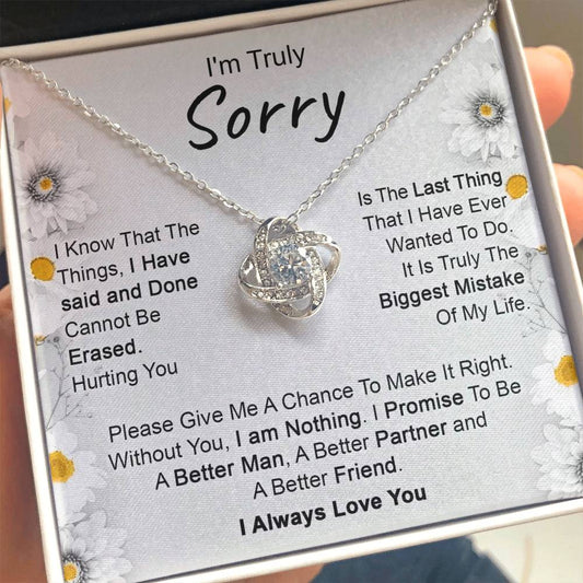 Apology Gift for Girlfriend, Wife, Soulmate - I’m Truly Sorry - Love Knot Pendant Necklace