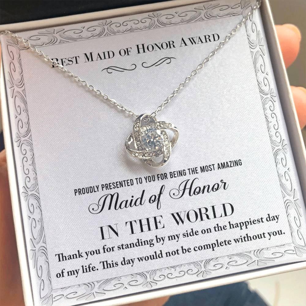 Maid of Honor Wedding Day Gift -Thank You Happiest Day Of My Life - Love Knot Pendant Necklace