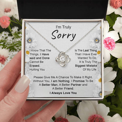 Apology Gift for Girlfriend, Wife, Soulmate - I’m Truly Sorry - Love Knot Pendant Necklace