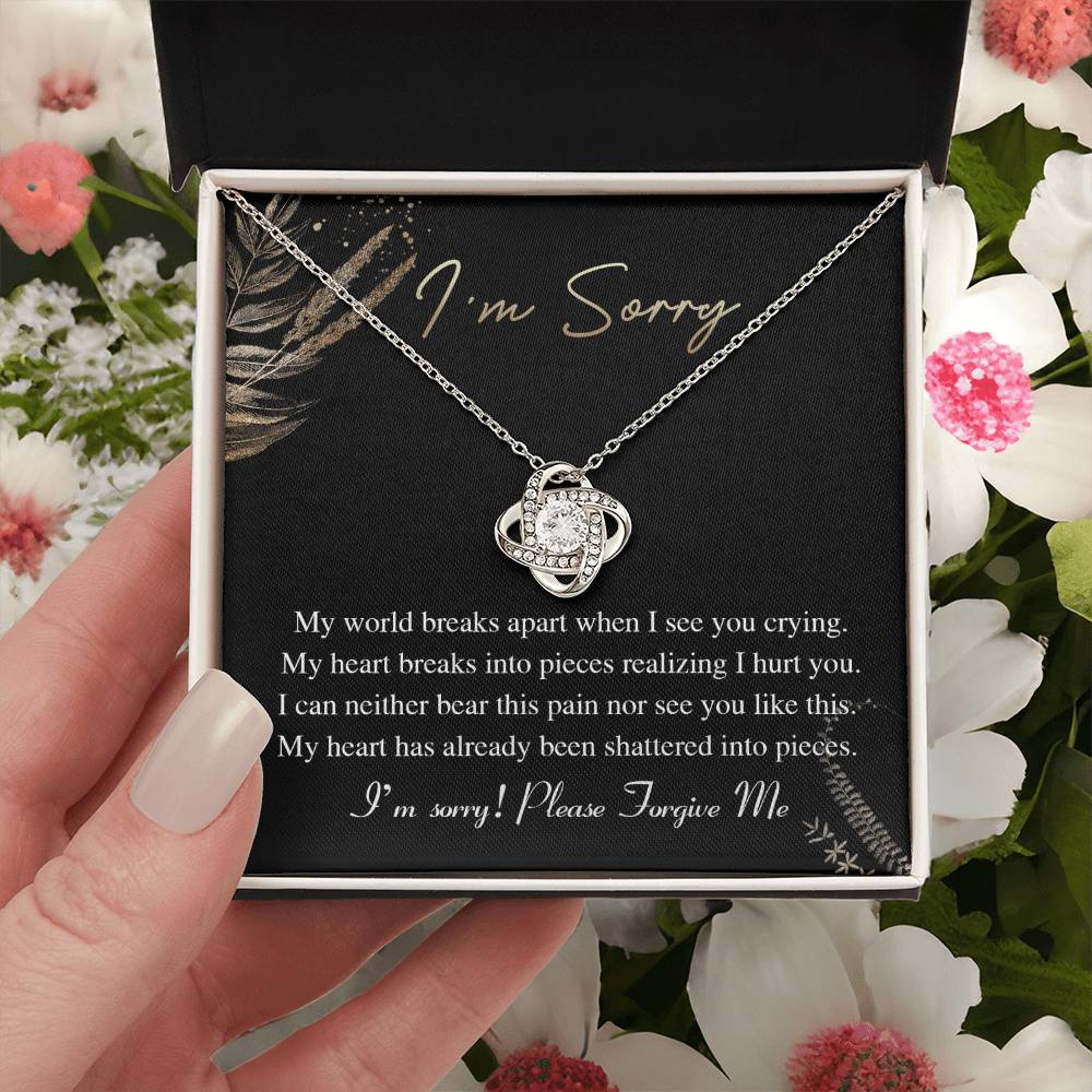 Apology Gift for Girlfriend, Wife, Soulmate - Sorry, See You Crying - Love Knot Pendant Necklace