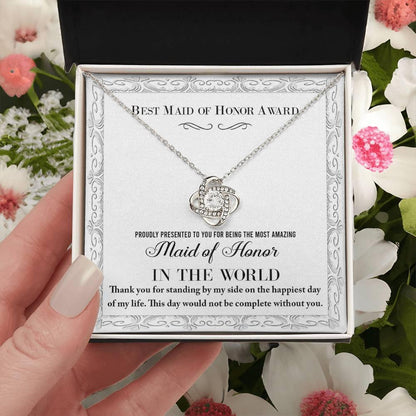 Maid of Honor Wedding Day Gift -Thank You Happiest Day Of My Life - Love Knot Pendant Necklace