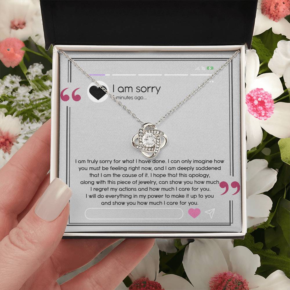 Gift for Girlfriend, Wife - Sorry, I Care For You - Love Knot Pendant Necklace