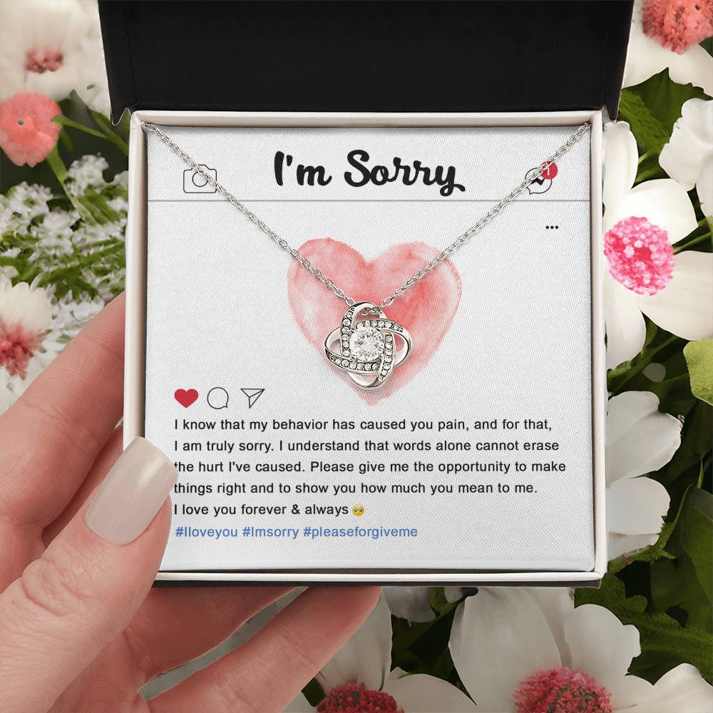 Apology Gift for Girlfriend, Wife, Soulmate - Sorry, Cannot Erase - Love Knot Pendant Necklace