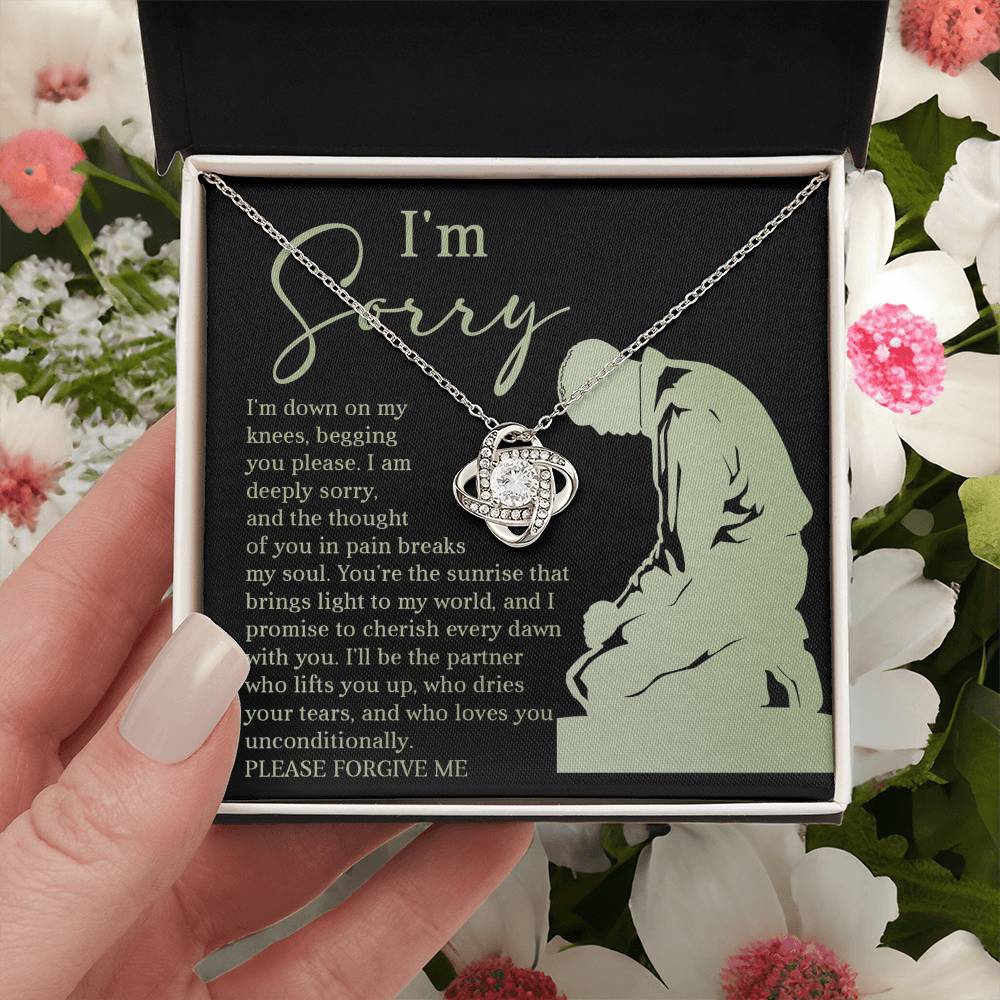 Apology Gift for Girlfriend, Wife, Soulmate - Sorry, On My Knees - Love Knot Pendant Necklace