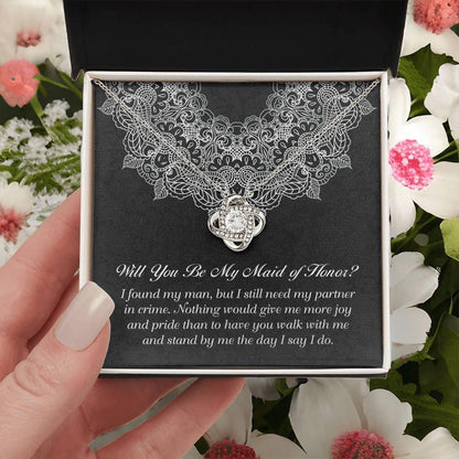 Maid of Honor Wedding Proposal Gift - Partner In Crime - Love Knot Pendant Necklace