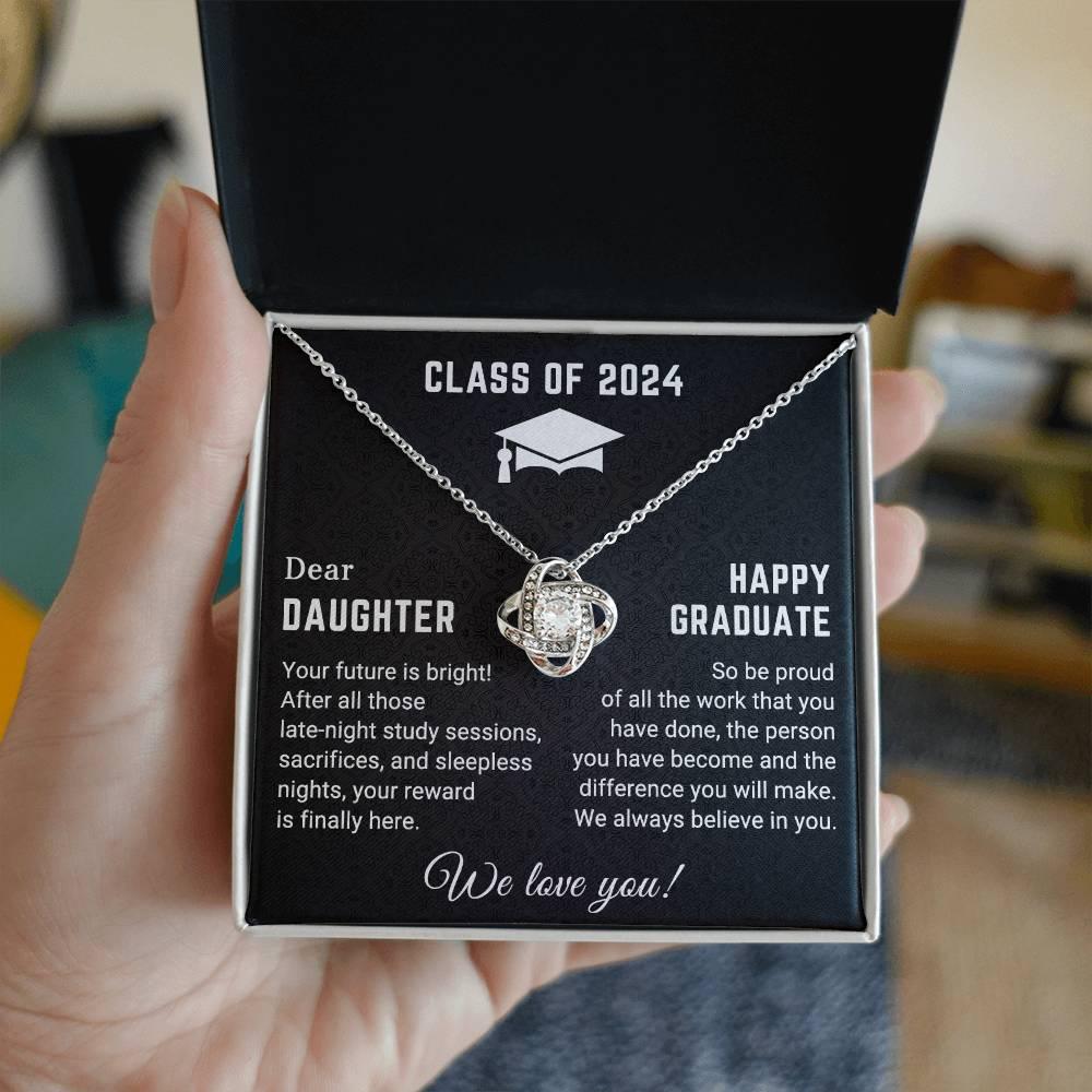 Dear Daughter Your Future is Bright Graduation Class of 2024 Love Knot Pendant Necklace