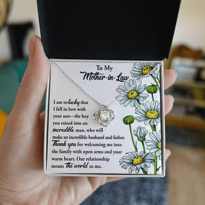 Gift for Mother-in-Law from Daughter-in-Law You Raised an Incredible Man Love Knot Pendant Necklace