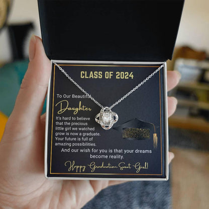 Gift To Our Beautiful Daughter Class of 2024 Graduation Wish Love Knot Pendant Necklace