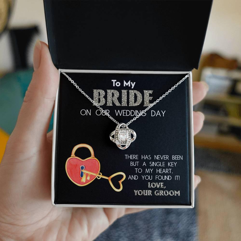 To My Bride on Our Wedding Day - You Have the Single Key to My Heart Love Knot Pendant Necklace