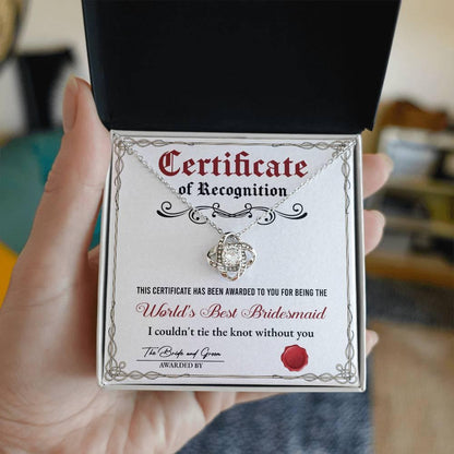 Bridesmaid Gift - Certificate Of Recognition Love Knot Pendant Necklace