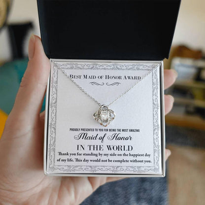 Maid of Honor Wedding Day Gift -Thank You Happiest Day Of My Life - Love Knot Pendant Necklace