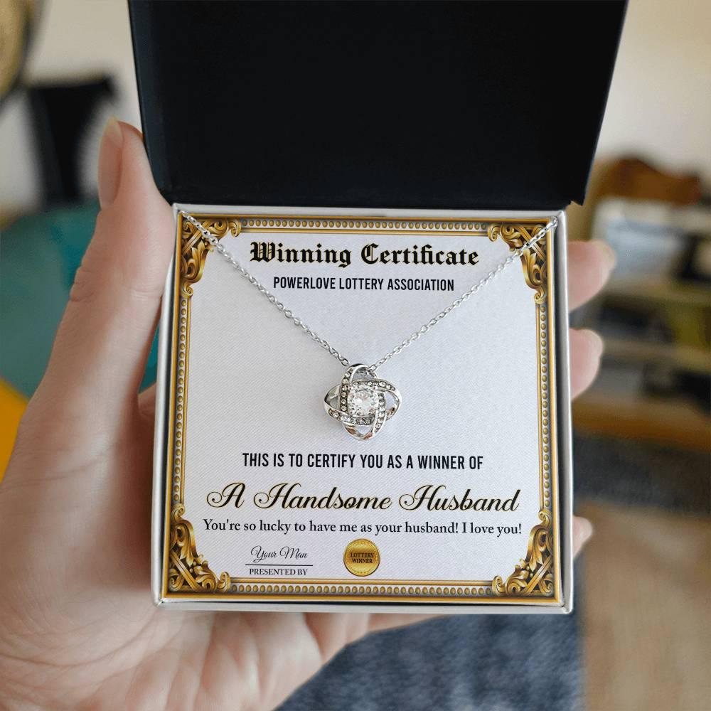 Wife Wedding Day, Anniversary, Birthday Gift - Winning Certificate - Love Knot Pendant Necklace