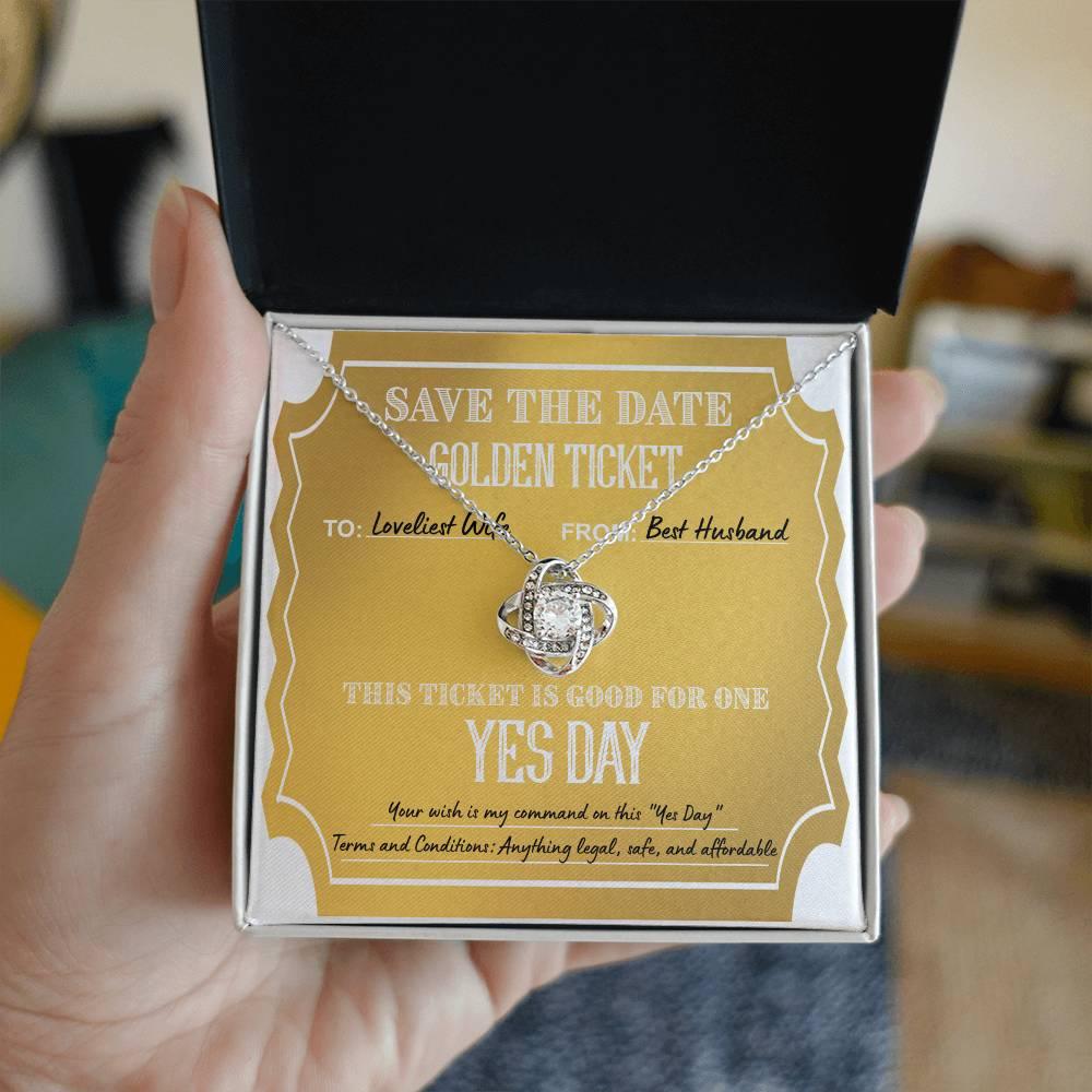 Wife Wedding Day Gift - Golden Ticket - Love Knot Pendant Necklace