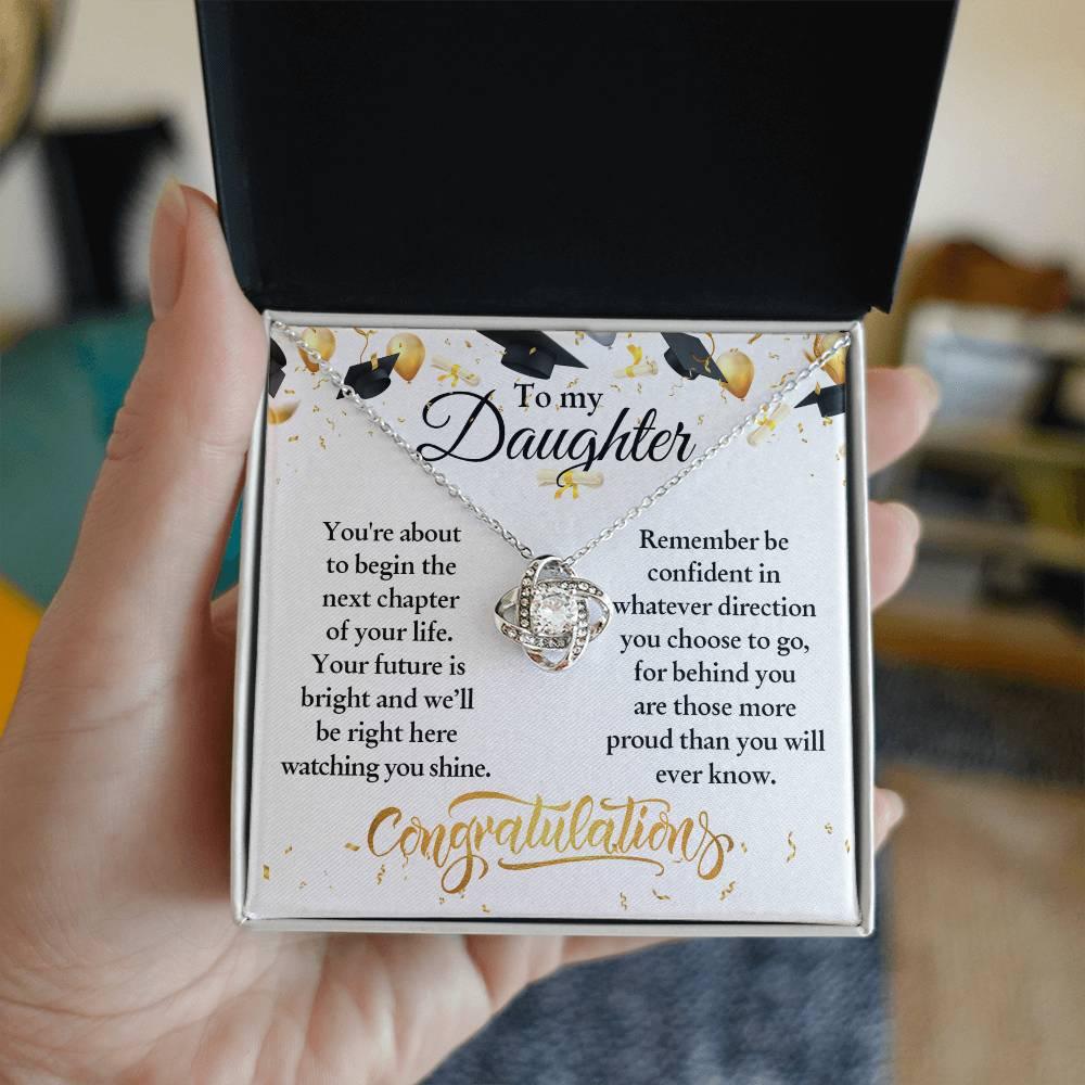 Daughter Congratulations on Your Graduation Your Future is Bright Love Knot Pendant Necklace