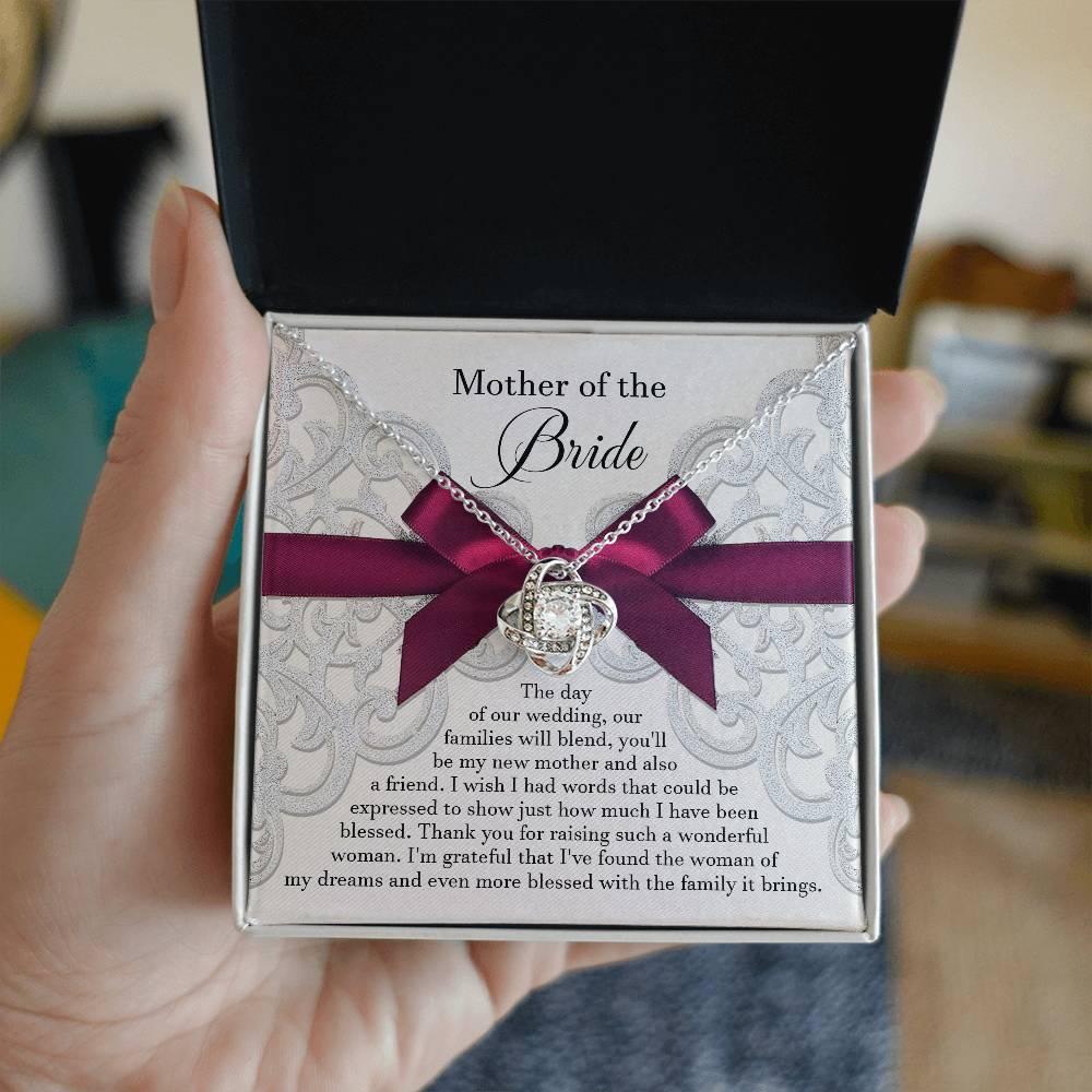 Mother of the Bride Wedding Day Gift - Our Families Will Blend - Love Knot Pendant Necklace