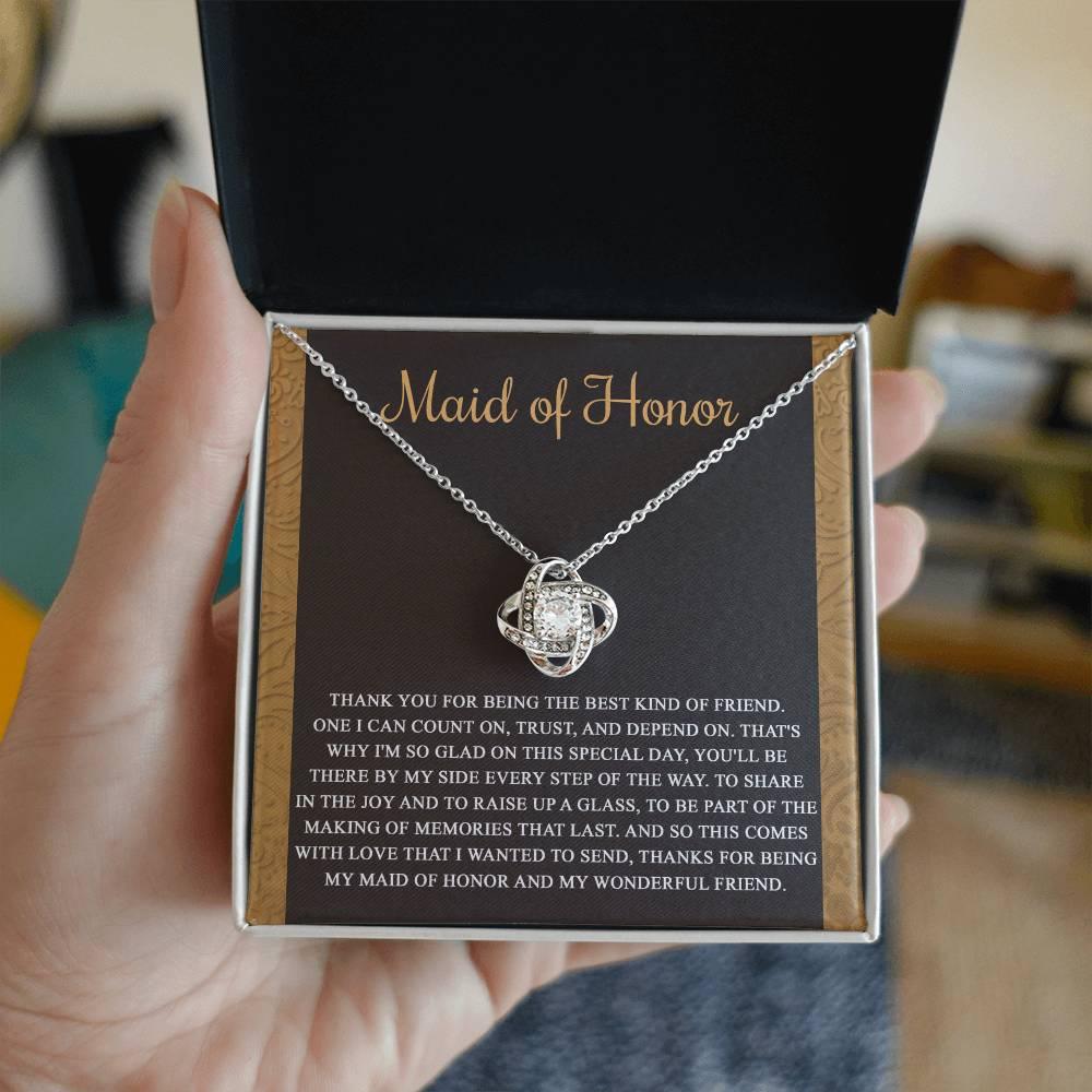 Maid of Honor Wedding Day Gift-Kind Of Friend- Love Knot Pendant Necklace