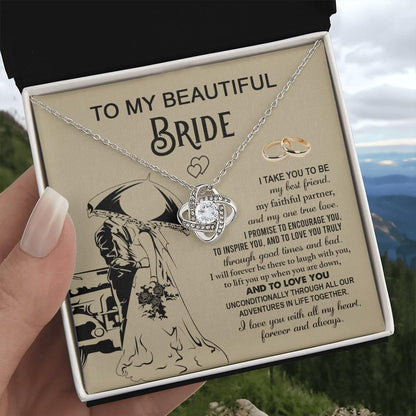 To My Beautiful Bride -  My Best Friend, Faithful Partner Love Knot Pendant Necklace Wedding Day Gift